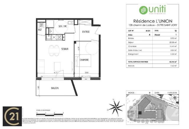 Appartement T2 à louer - 2 pièces - 44.0 m2 - ST JORY - 31 - MIDI-PYRENEES - Century 21 Tls Nord Appartement T2 à louer - 2 pièces - 44.0 m2 - ST JORY - 31 - MIDI-PYRENEES - Century 21 Tls Nord