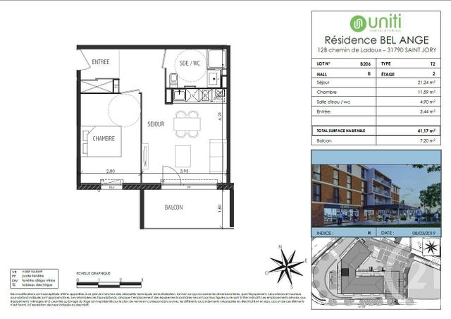 Appartement T2 à louer - 2 pièces - 41.17 m2 - ST JORY - 31 - MIDI-PYRENEES - Century 21 Tls Nord Appartement T2 à louer - 2 pièces - 41.17 m2 - ST JORY - 31 - MIDI-PYRENEES - Century 21 Tls Nord